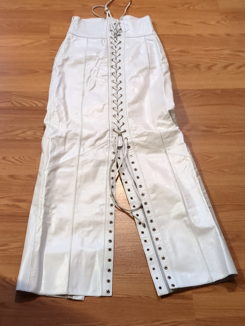 Vintage 2003 Harley Davidson White Leather Lace Up Pants Chaps Y2K XS